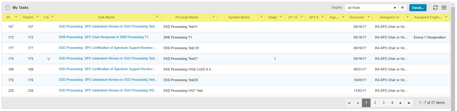 My Tasks Table Columns